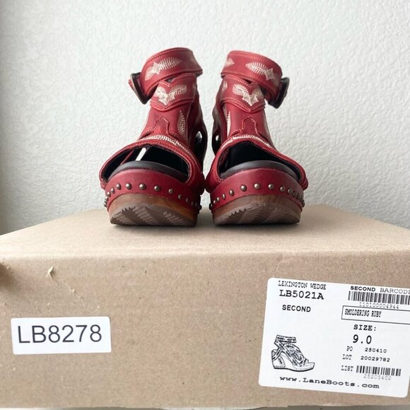Lane Boots LEXINGTON Womens Red Wedges 9 Western Sandals Cowgirl Wooden Heels - Picture 10 of 11